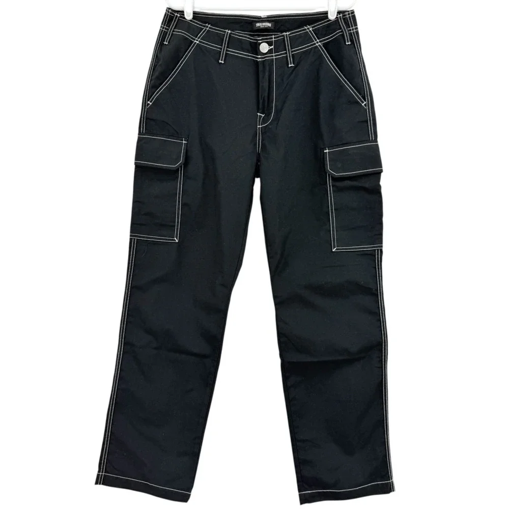 True Religion Men's Straight Leg Outline Jet Black Cargo Pants 32x32 NWT $159.00